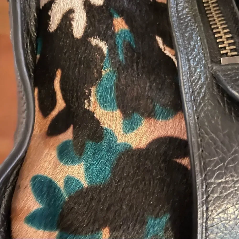 Coach Mercer Calfhair Satchel 38357 Black Scattered Leaf